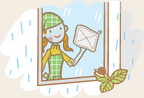 雨の日は窓を開けず、ぞうきんでカラ拭き。